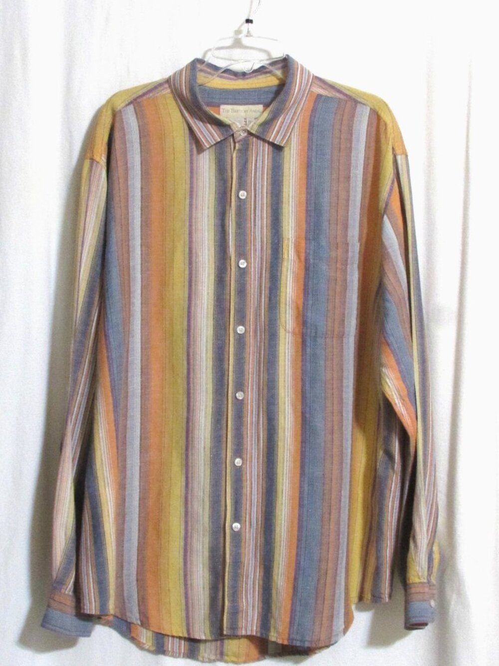 Mens TERRITORY AHEAD Blue & Orange Stripe Linen Silk Blend Shirt XL Orig $148